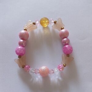 Pink Butterfly and Citrine Beaded Bracelet